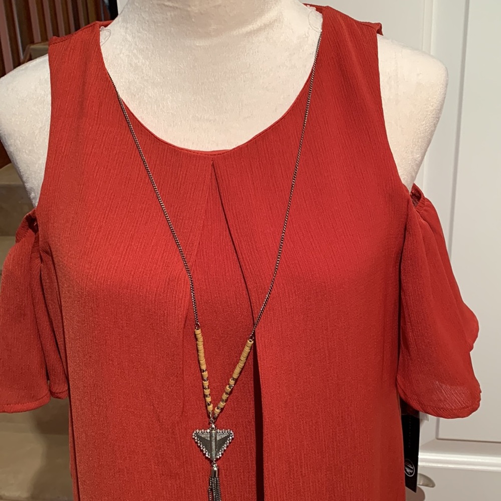 AS YOU WISH. NWT. Beautiful Red Cold Shoulder Dress flutter sleeves w/ne…